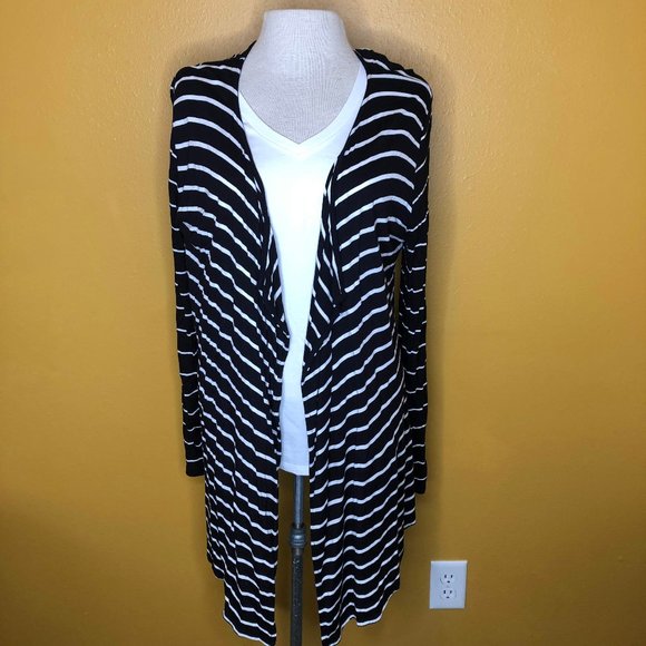 a.n.a Black & White Striped Cardigan, L - Picture 1 of 3